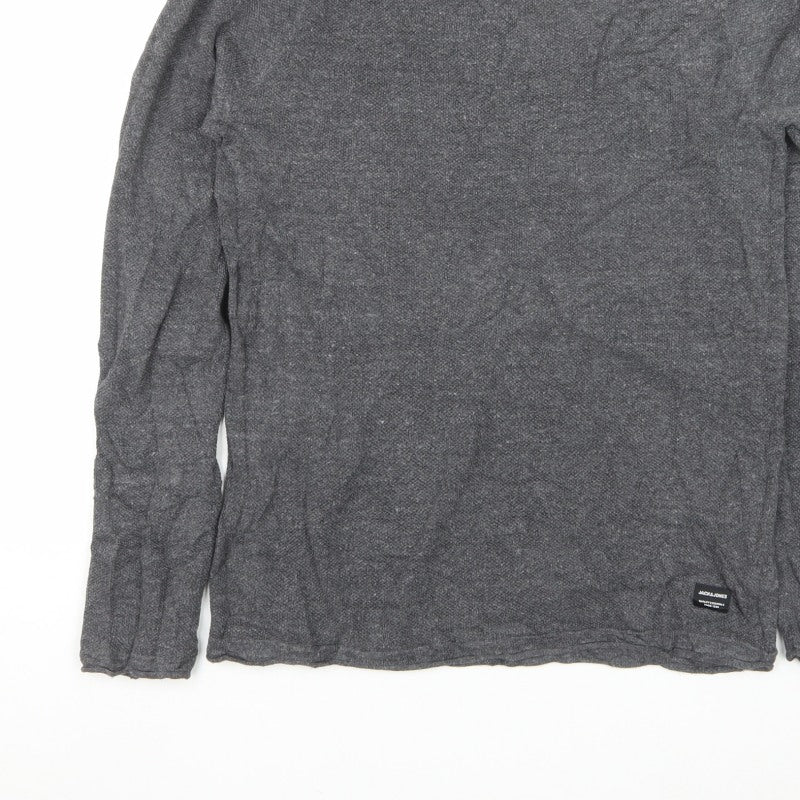 Jack & Jones Men's Grey M Crew Neck Knit Pullover Jumper Logo