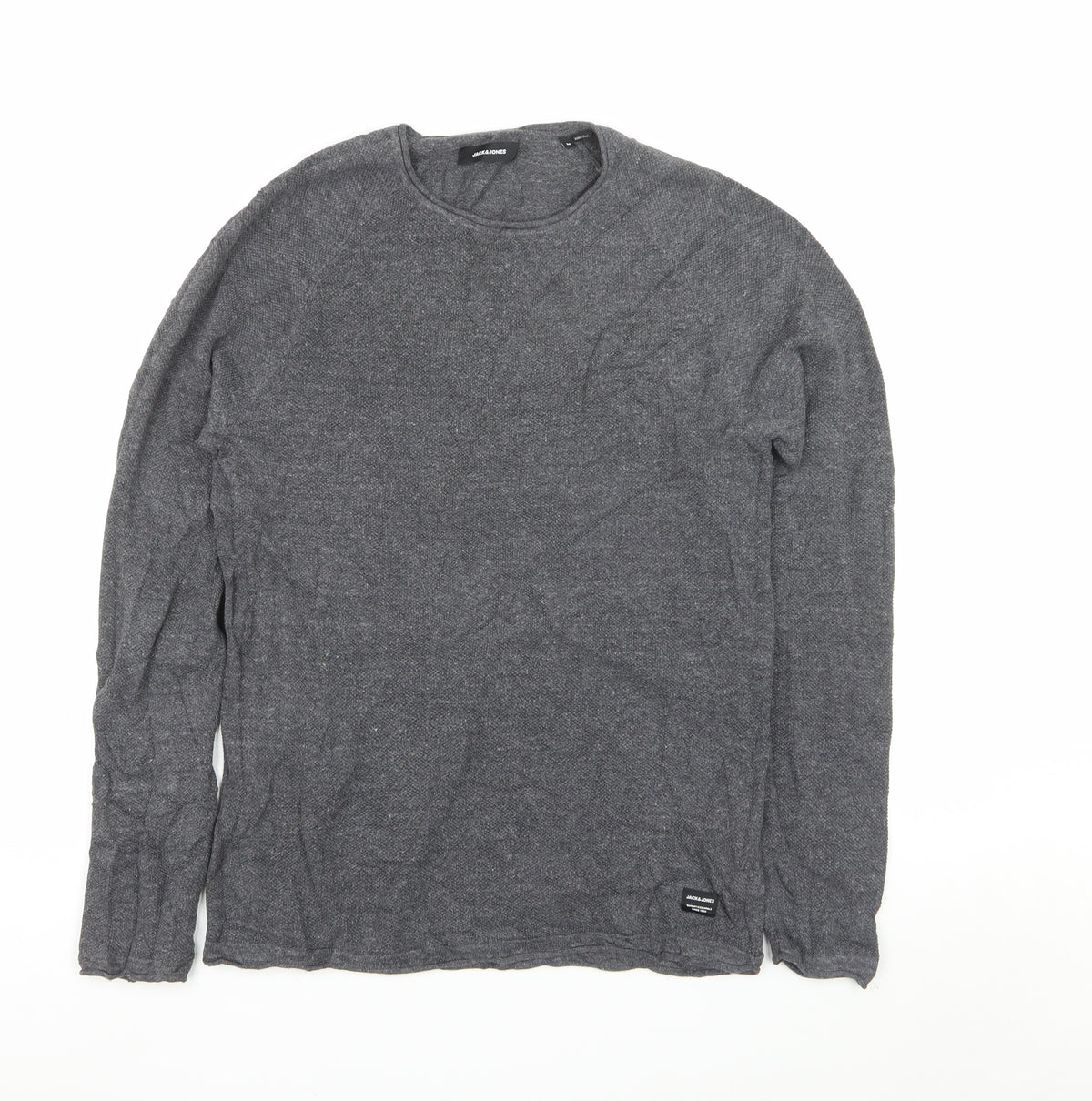 Jack & Jones Men's Grey M Crew Neck Knit Pullover Jumper Logo