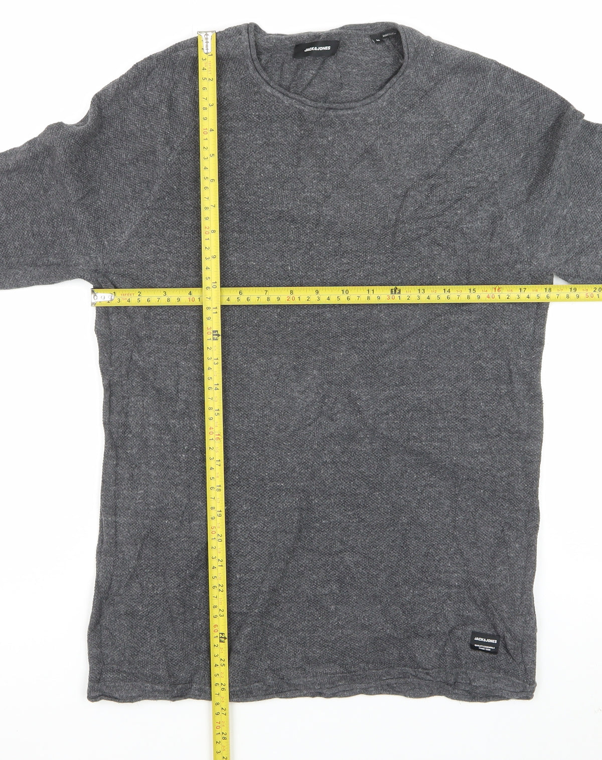 Jack & Jones Men's Grey M Crew Neck Knit Pullover Jumper Logo
