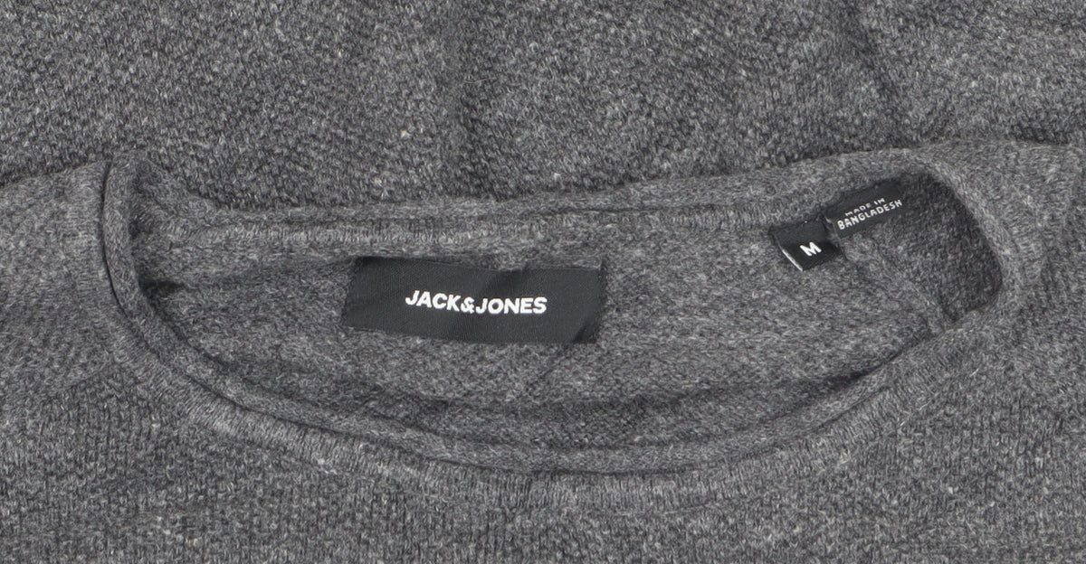 Jack & Jones Men's Grey M Crew Neck Knit Pullover Jumper Logo