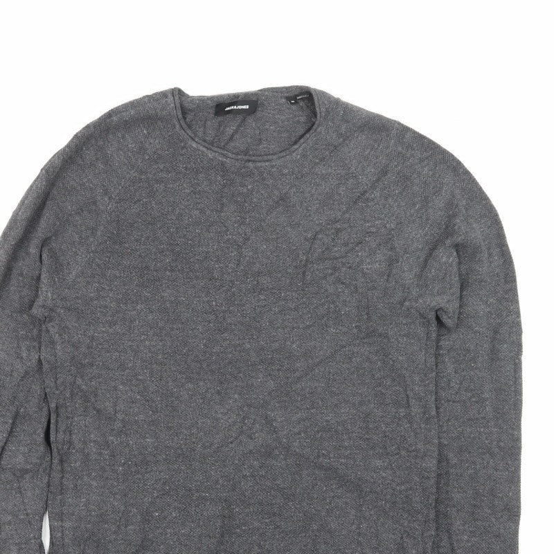 Jack & Jones Men's Grey M Crew Neck Knit Pullover Jumper Logo