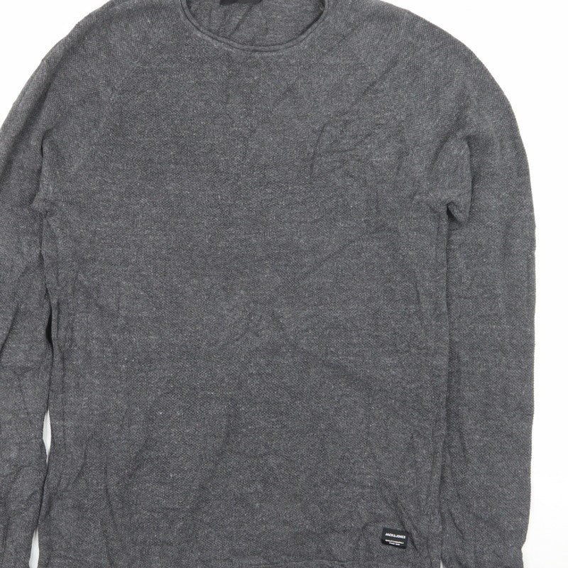 Jack & Jones Men's Grey M Crew Neck Knit Pullover Jumper Logo