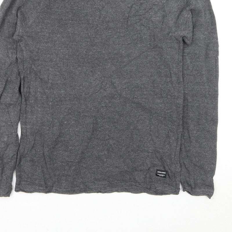 Jack & Jones Men's Grey M Crew Neck Knit Pullover Jumper Logo