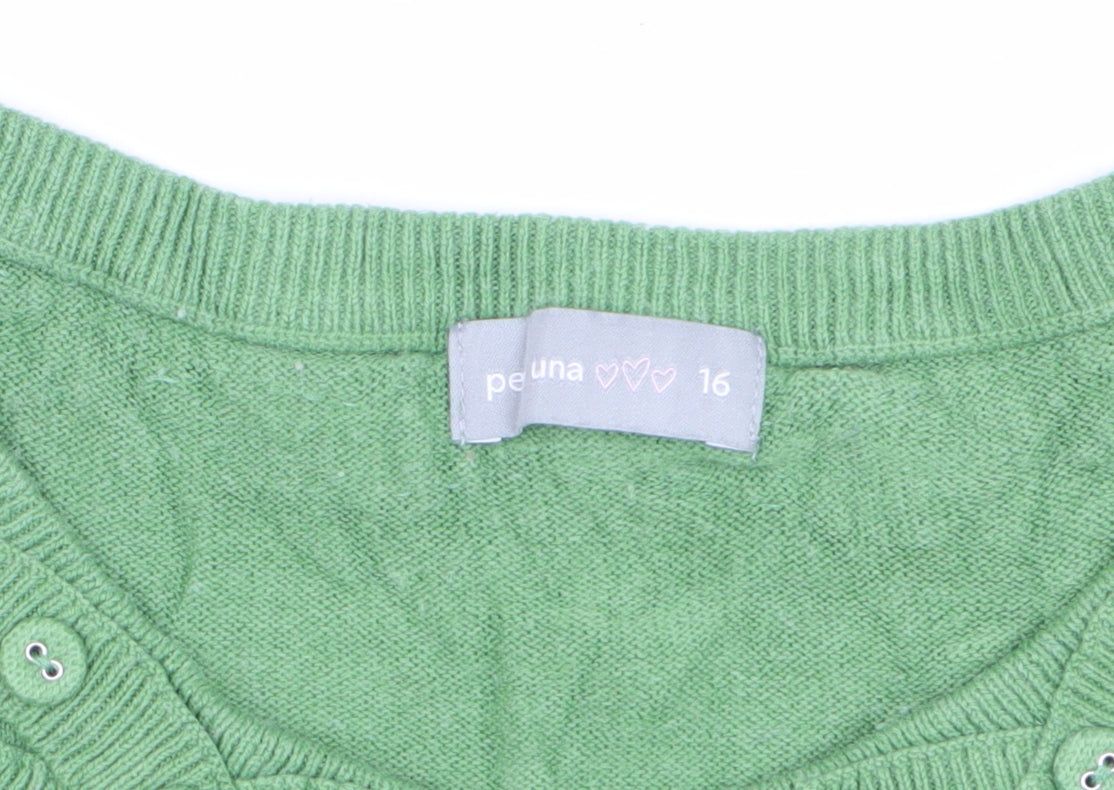 Per Una Women’s Green Button Front Ruffle Knit Cardigan UK 16