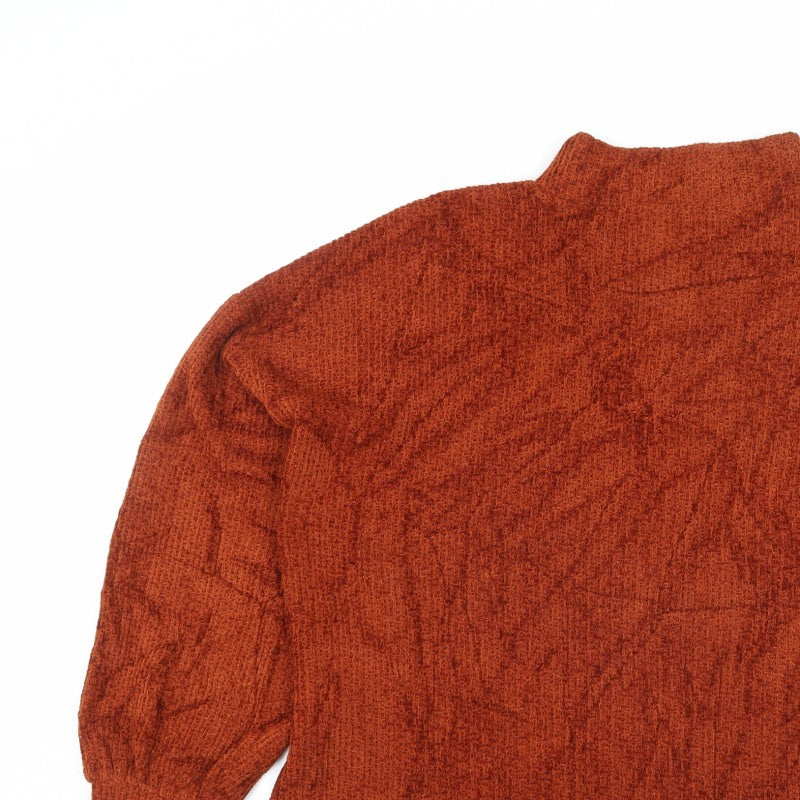 Mango Women Orange Mock Neck Balloon Sleeve Knit Jumper M