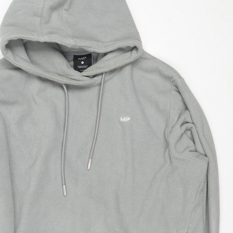 MP Mens Grey Fleece Hoodie L Pullover Hooded Logo Zip Pockets