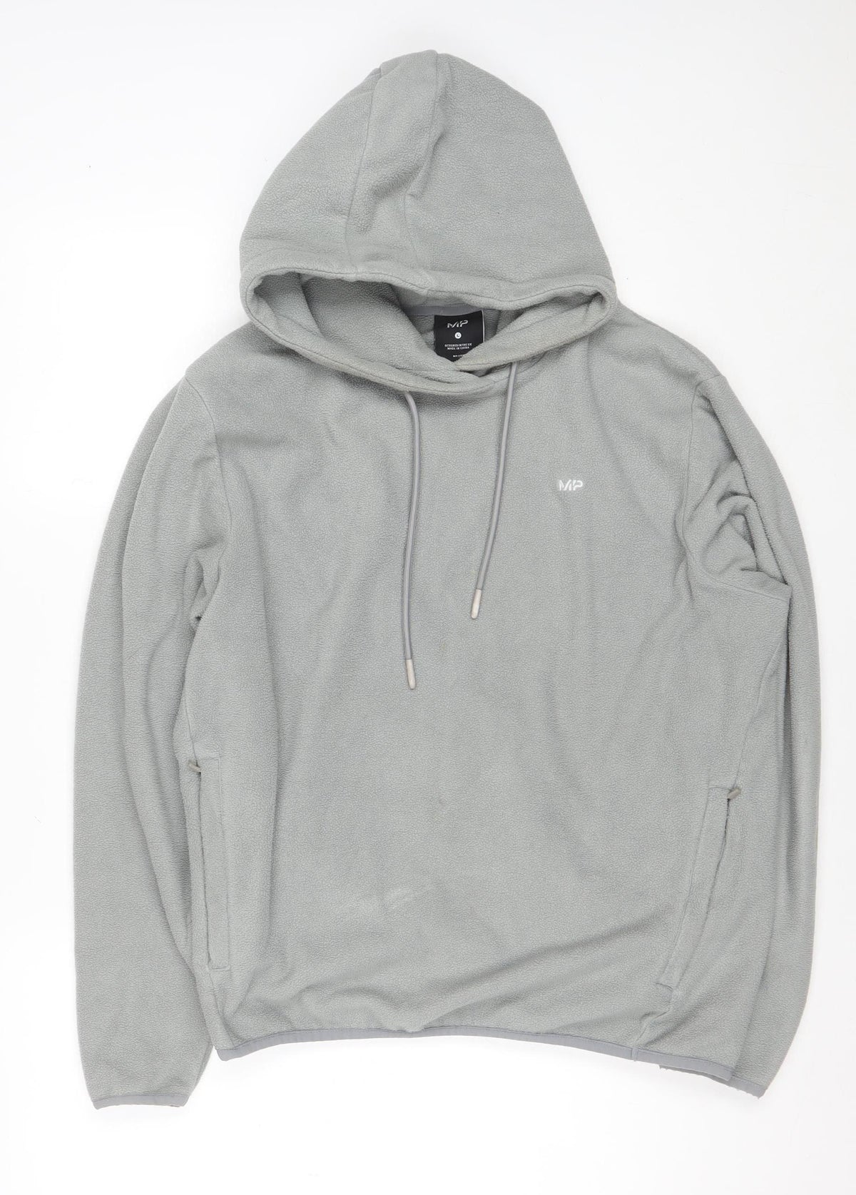 MP Mens Grey Fleece Hoodie L Pullover Hooded Logo Zip Pockets