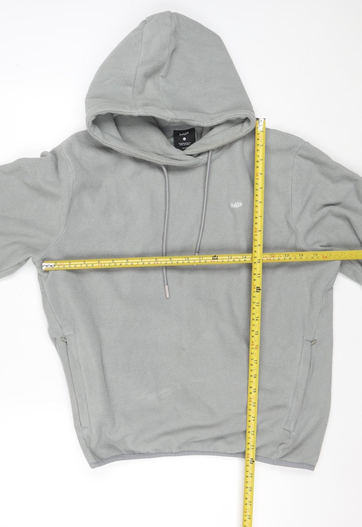 MP Mens Grey Fleece Hoodie L Pullover Hooded Logo Zip Pockets