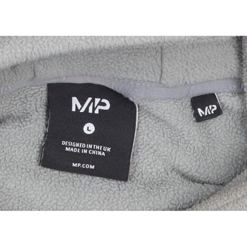 MP Mens Grey Fleece Hoodie L Pullover Hooded Logo Zip Pockets