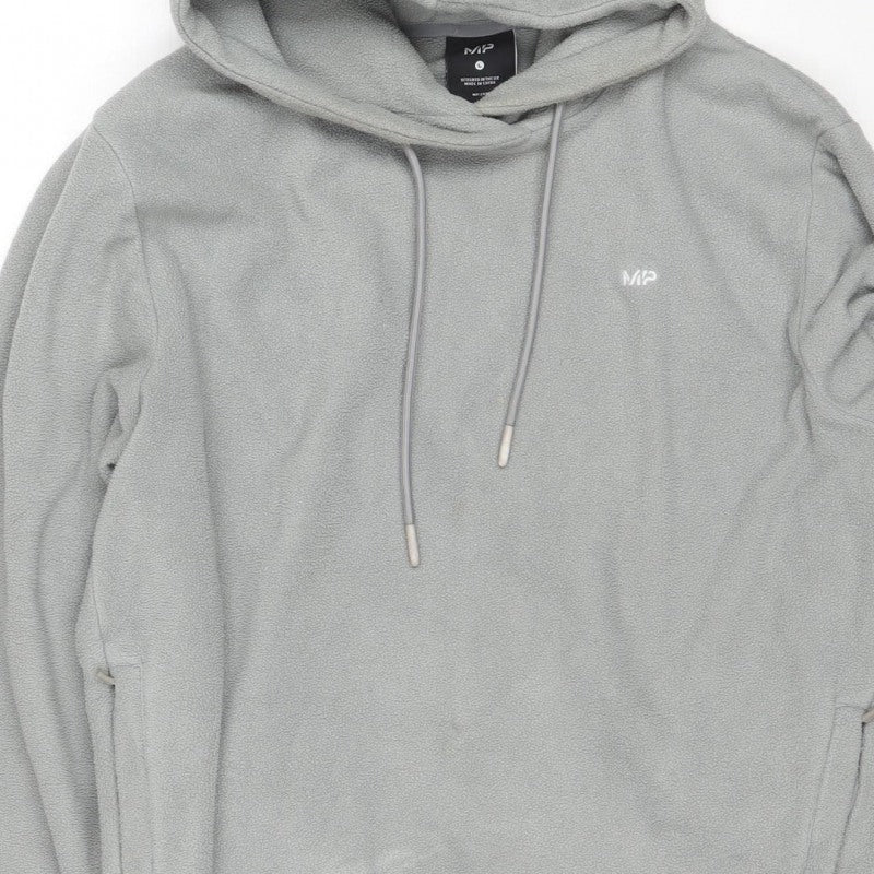 MP Mens Grey Fleece Hoodie L Pullover Hooded Logo Zip Pockets
