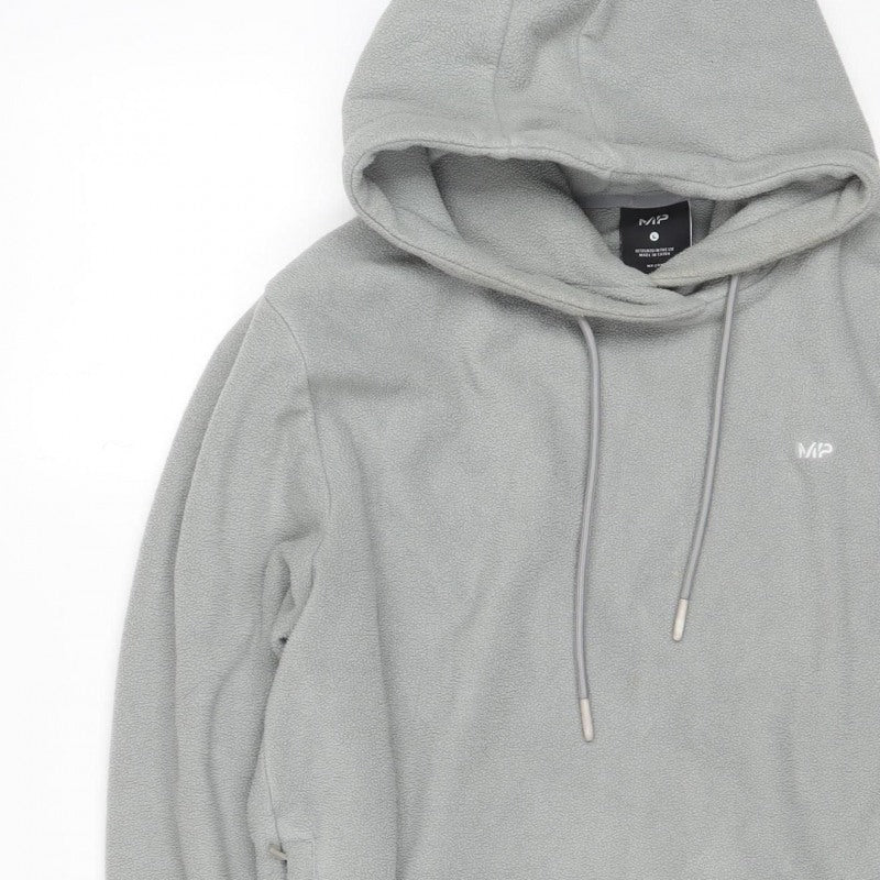 MP Mens Grey Fleece Hoodie L Pullover Hooded Logo Zip Pockets