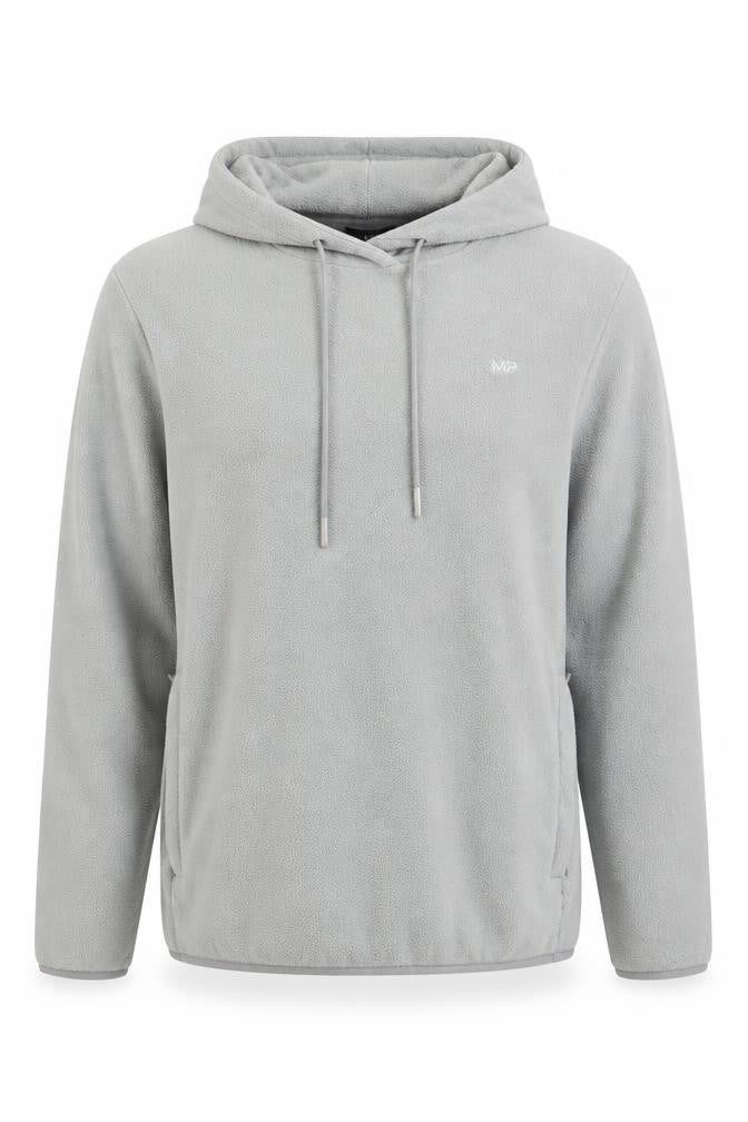 MP Mens Grey Fleece Hoodie L Pullover Hooded Logo Zip Pockets