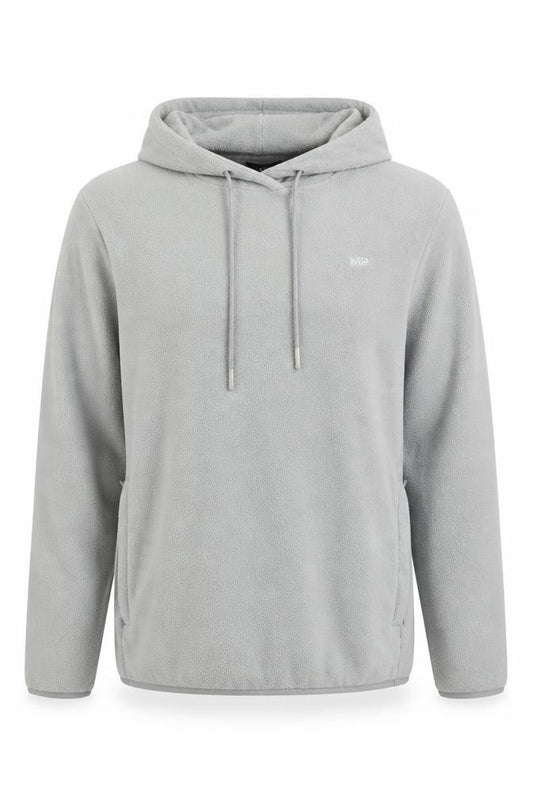 MP Mens Grey Fleece Hoodie L Pullover Hooded Logo Zip Pockets