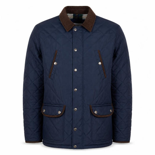 Crew Clothing Co. Men’s Blue Large Quilted Snap Jacket Corduroy Collar