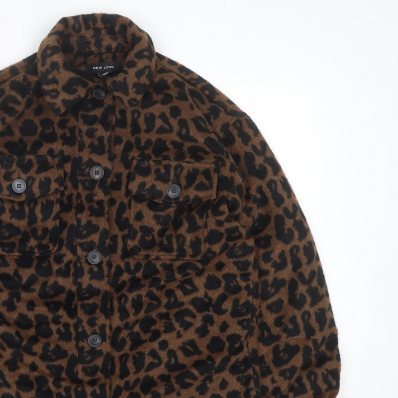 New Look Women’s Brown UK 6 Leopard Print Button-Up Shirt Jacket