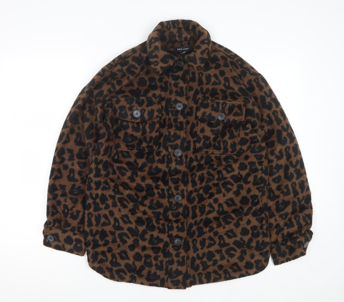 New Look Women’s Brown UK 6 Leopard Print Button-Up Shirt Jacket