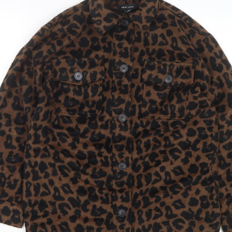New Look Women’s Brown UK 6 Leopard Print Button-Up Shirt Jacket