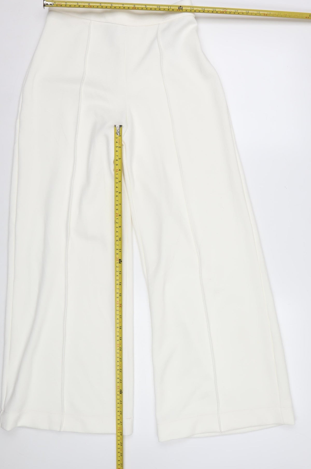 Marks & Spencer Women Ivory UK 8 Regular Wide Leg Stretch Trousers