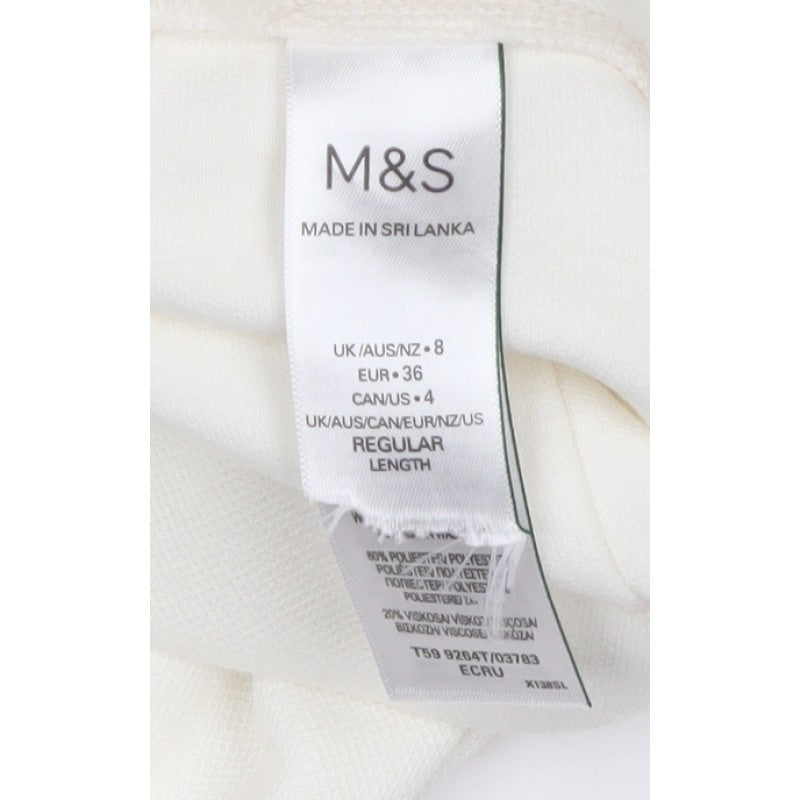 Marks & Spencer Women Ivory UK 8 Regular Wide Leg Stretch Trousers