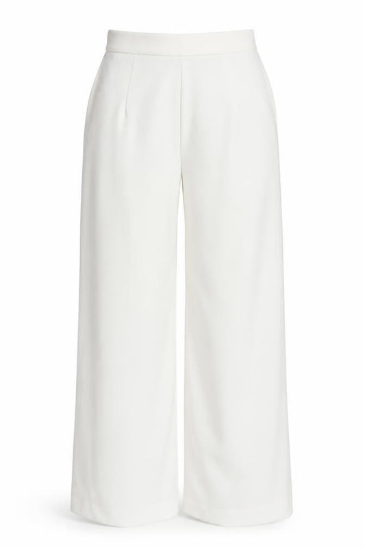 Marks & Spencer Women Ivory UK 8 Regular Wide Leg Stretch Trousers