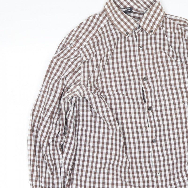 Gap Men’s Brown Check Button-Down Long Sleeve Cotton Shirt L 16-16.5