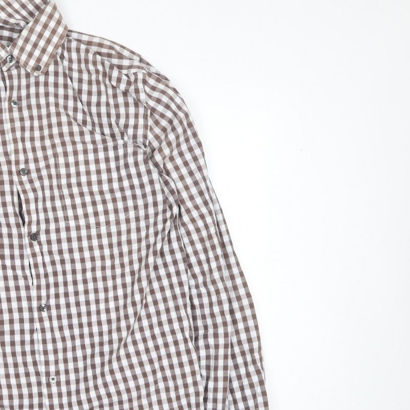Gap Men’s Brown Check Button-Down Long Sleeve Cotton Shirt L 16-16.5