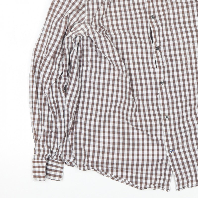 Gap Men’s Brown Check Button-Down Long Sleeve Cotton Shirt L 16-16.5