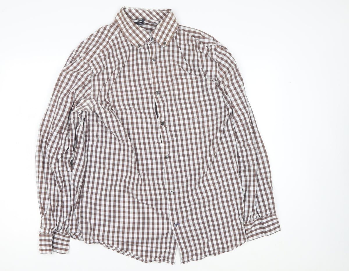 Gap Men’s Brown Check Button-Down Long Sleeve Cotton Shirt L 16-16.5