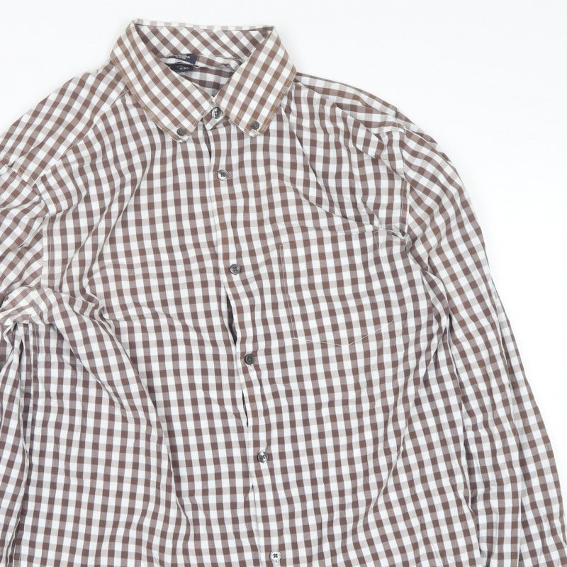 Gap Men’s Brown Check Button-Down Long Sleeve Cotton Shirt L 16-16.5