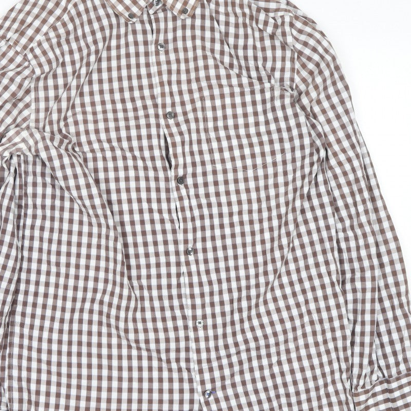 Gap Men’s Brown Check Button-Down Long Sleeve Cotton Shirt L 16-16.5