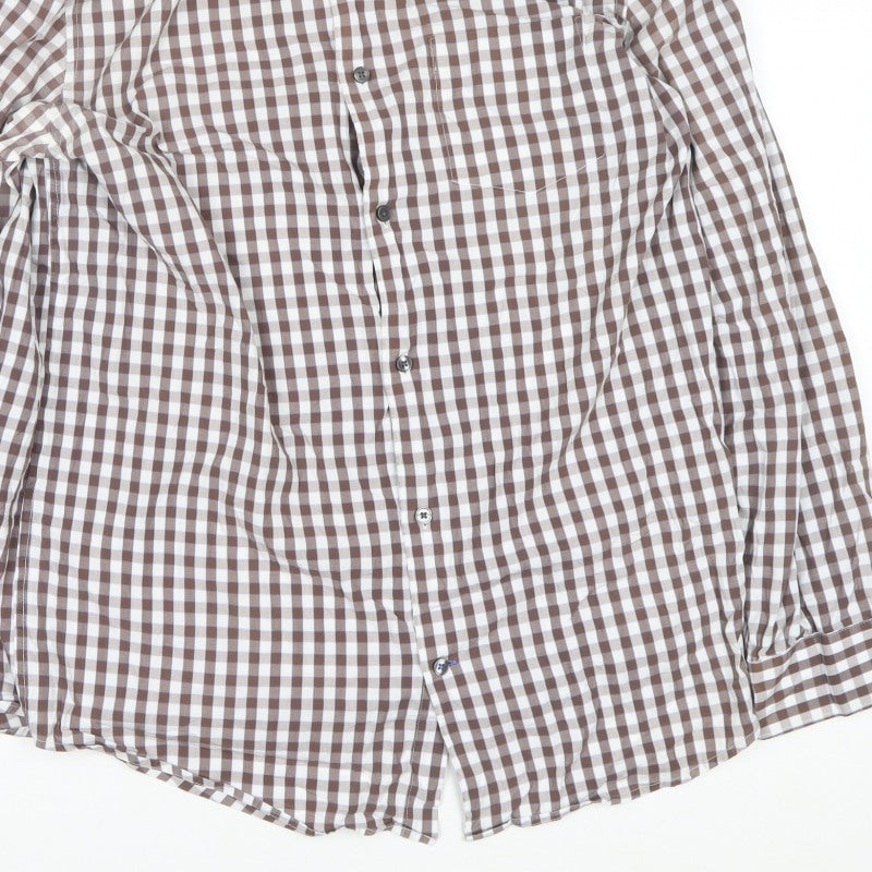 Gap Men’s Brown Check Button-Down Long Sleeve Cotton Shirt L 16-16.5
