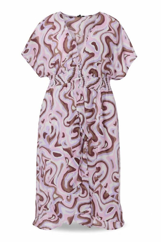 New Look Women Pink M Long Kaftan Smocked Abstract Print Dress