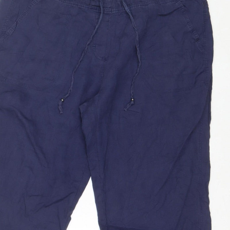 Marks & Spencer Women Blue UK 16 Short Wide Leg Drawstring Trousers