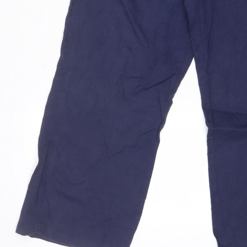 Marks & Spencer Women Blue UK 16 Short Wide Leg Drawstring Trousers