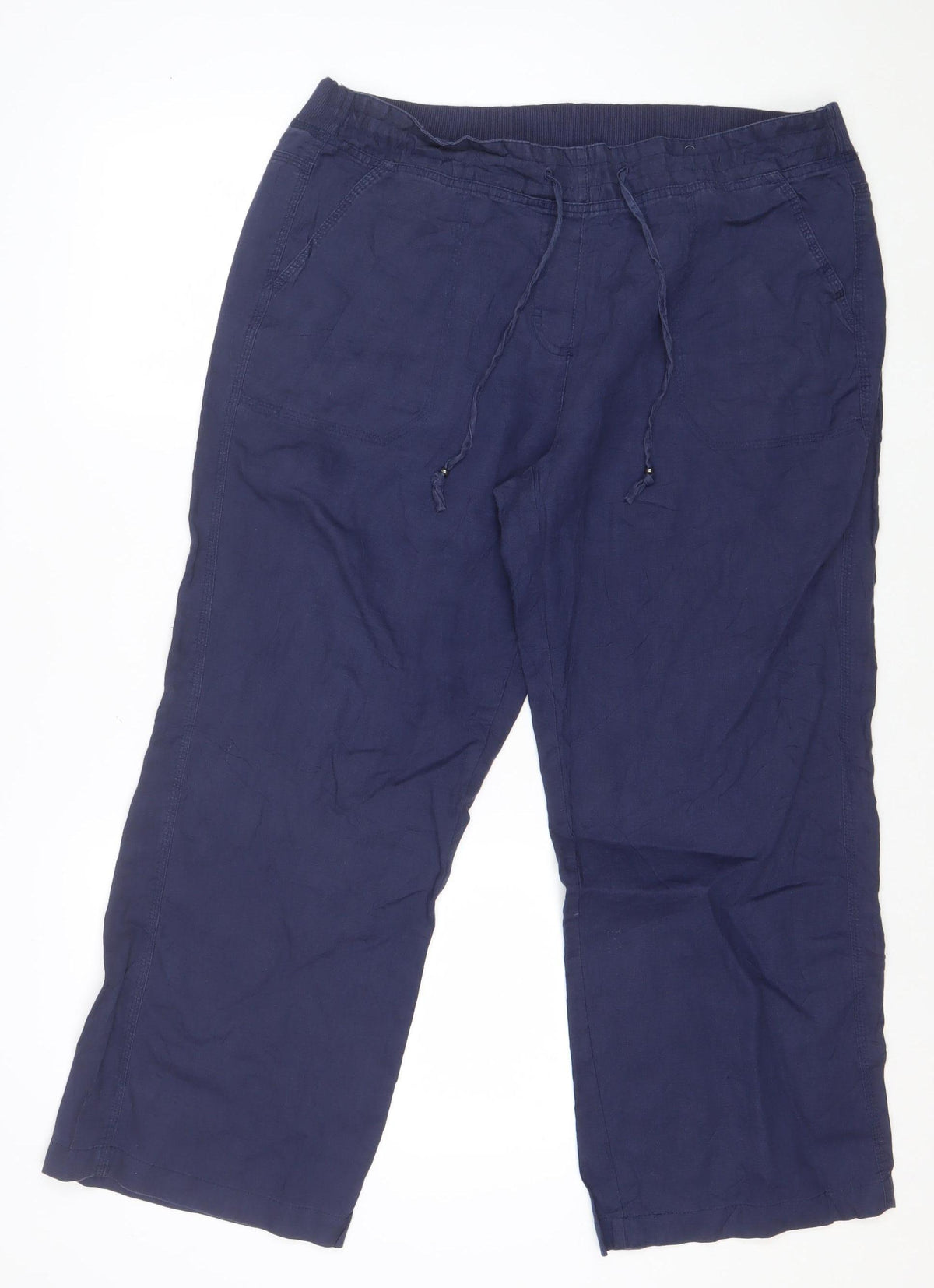 Marks & Spencer Women Blue UK 16 Short Wide Leg Drawstring Trousers