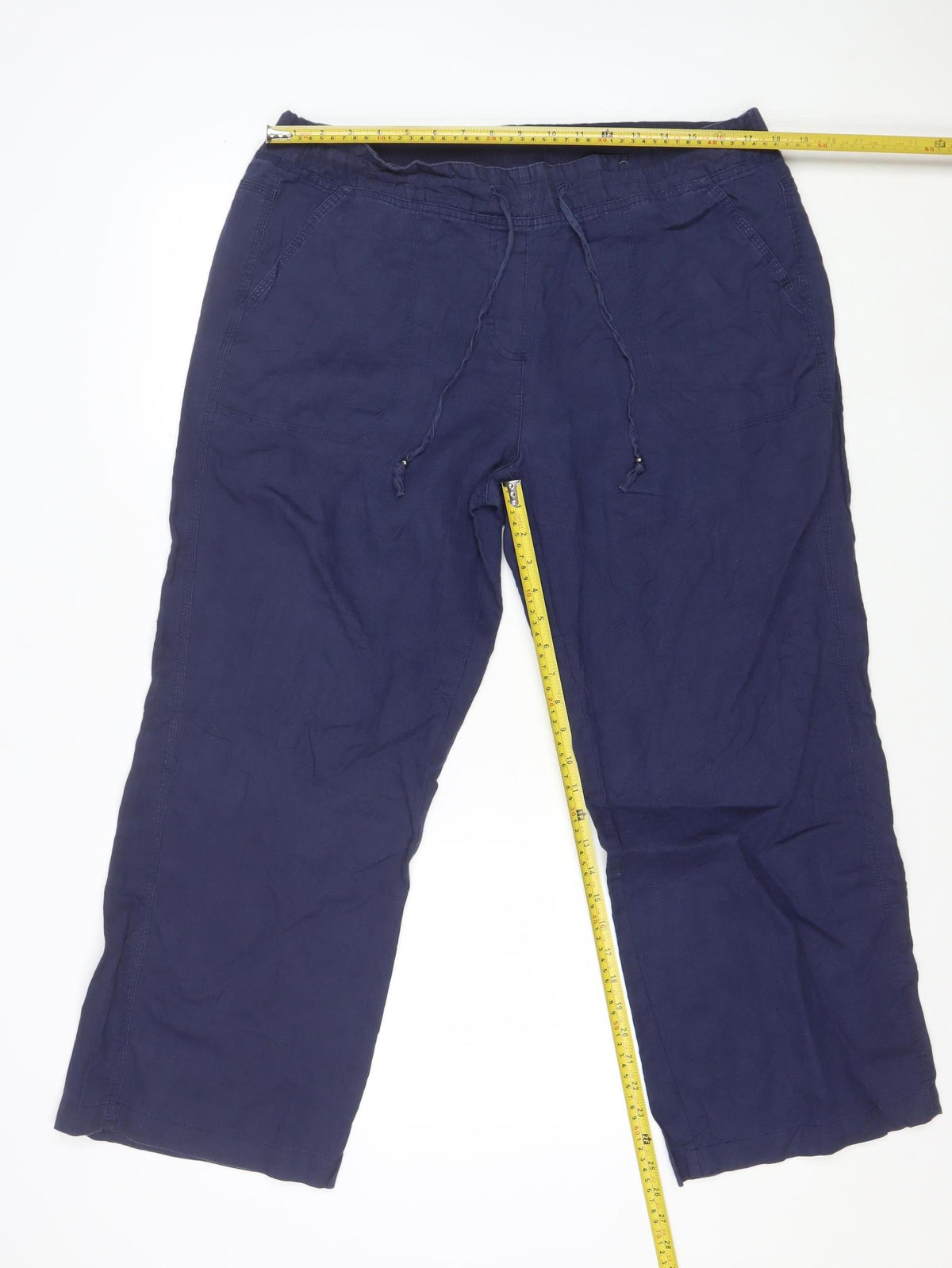 Marks & Spencer Women Blue UK 16 Short Wide Leg Drawstring Trousers