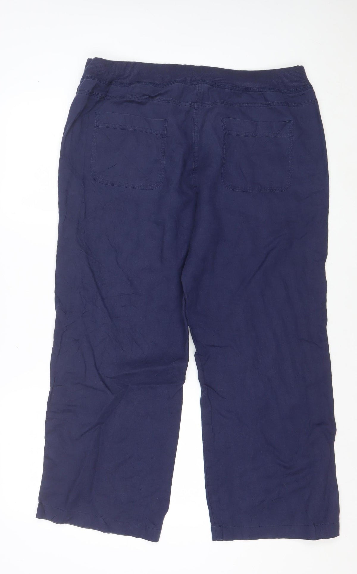 Marks & Spencer Women Blue UK 16 Short Wide Leg Drawstring Trousers