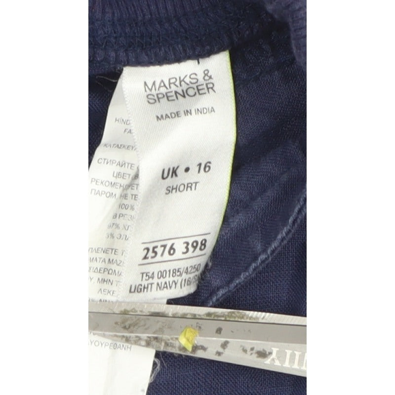Marks & Spencer Women Blue UK 16 Short Wide Leg Drawstring Trousers