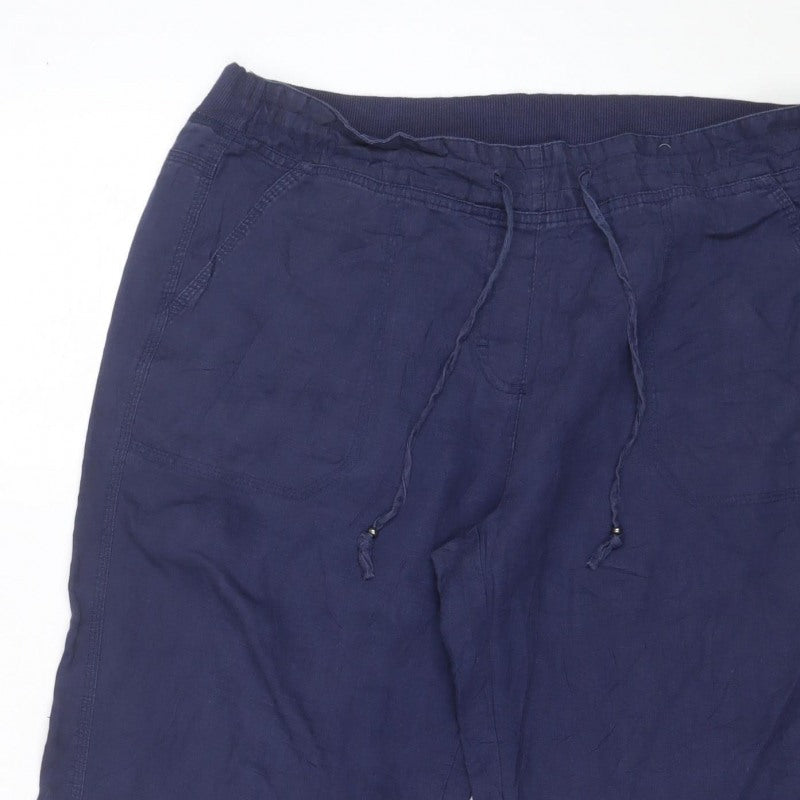 Marks & Spencer Women Blue UK 16 Short Wide Leg Drawstring Trousers