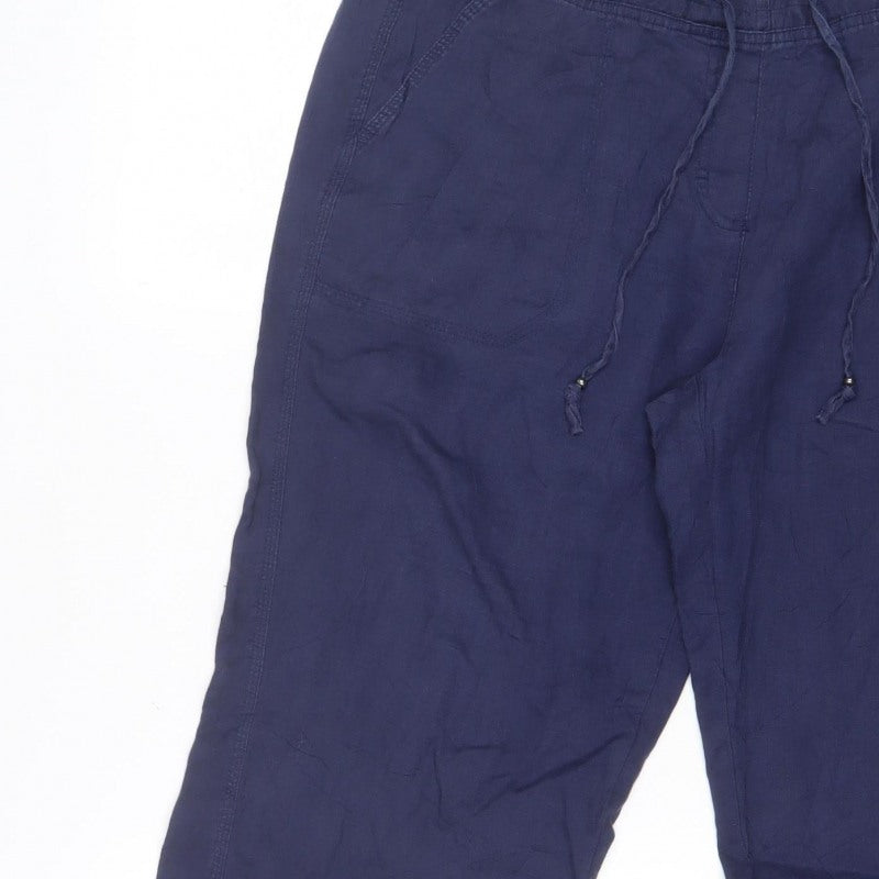 Marks & Spencer Women Blue UK 16 Short Wide Leg Drawstring Trousers