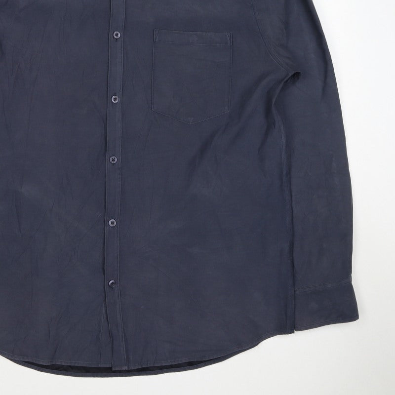 Next Men's Navy L Long Sleeve Button-Up Shirt Polyester Blend