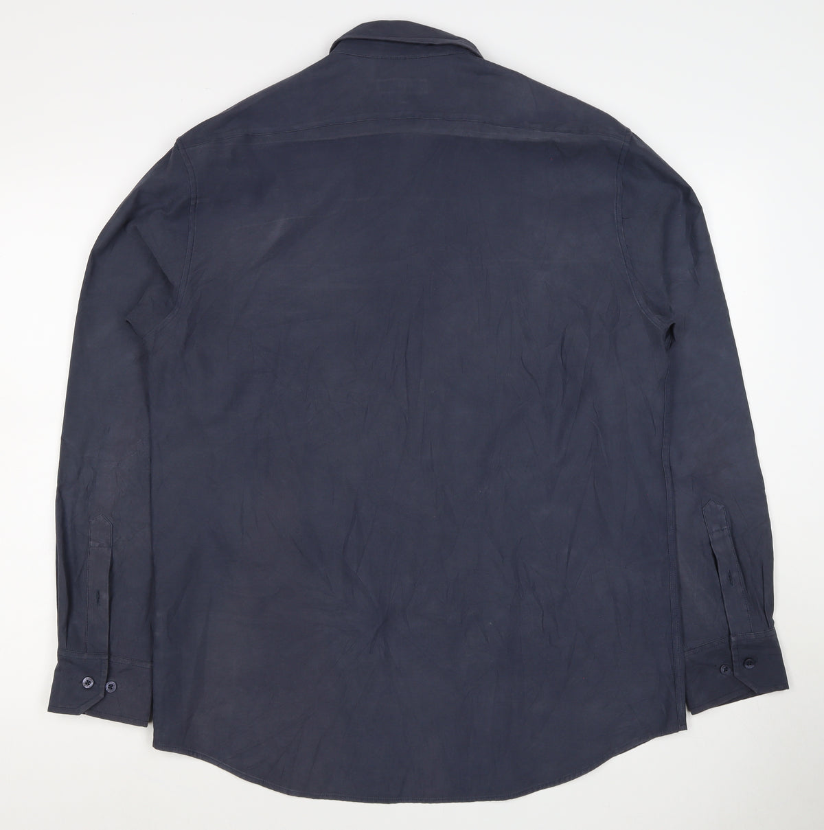 Next Men's Navy L Long Sleeve Button-Up Shirt Polyester Blend