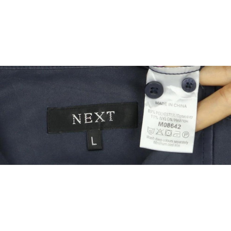 Next Men's Navy L Long Sleeve Button-Up Shirt Polyester Blend