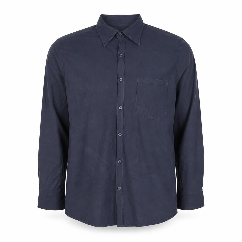 Next Men's Navy L Long Sleeve Button-Up Shirt Polyester Blend