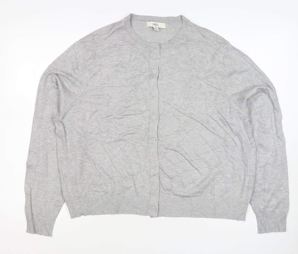 Marks and Spencer Women Grey Size 20 Round Neck Button Cardigan