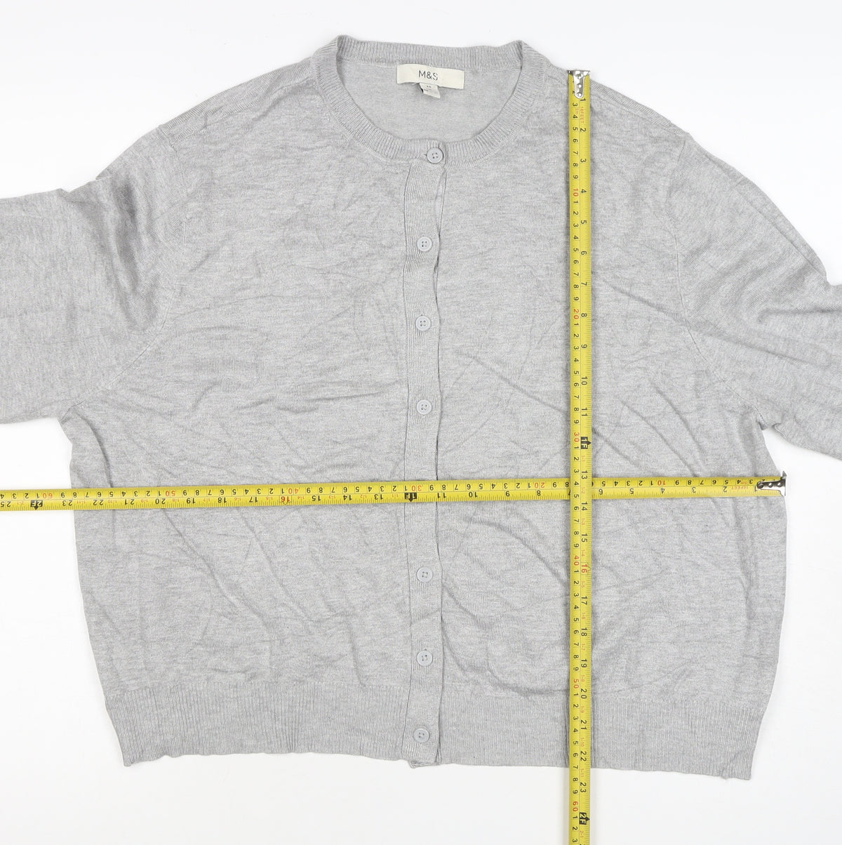 Marks and Spencer Women Grey Size 20 Round Neck Button Cardigan