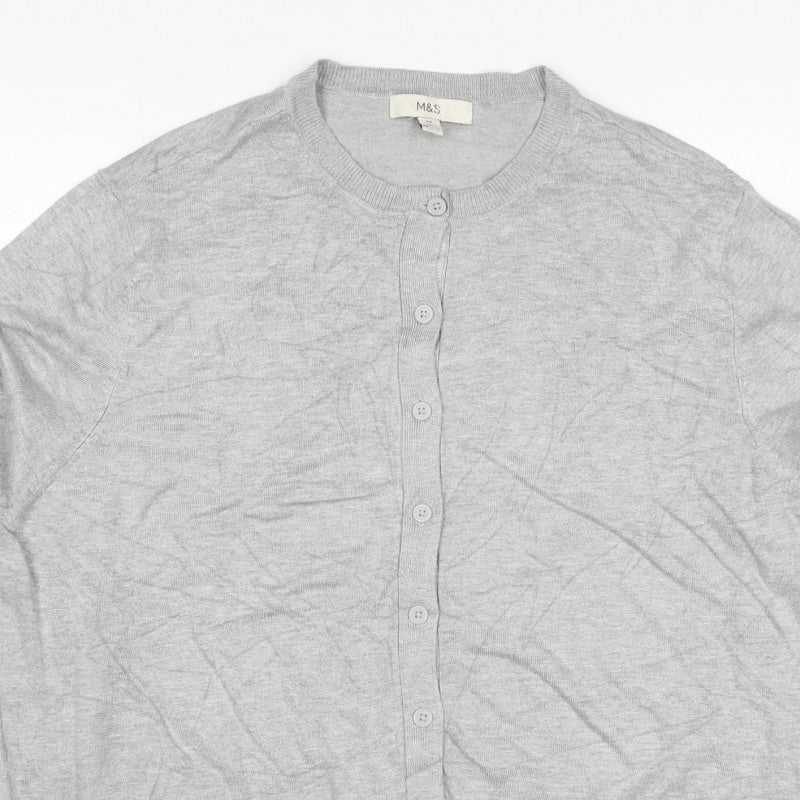 Marks and Spencer Women Grey Size 20 Round Neck Button Cardigan