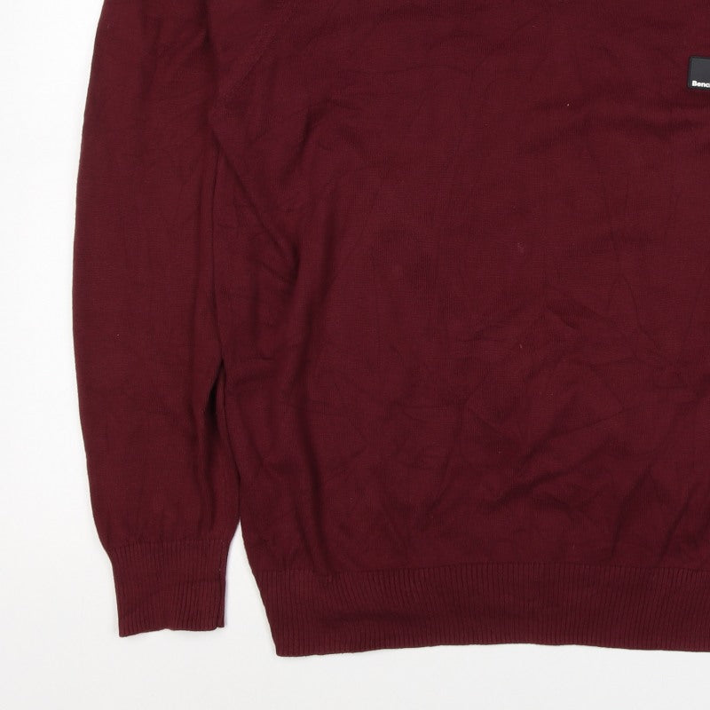 Bench Men’s Red Cotton V-Neck Logo Pullover Jumper Size L