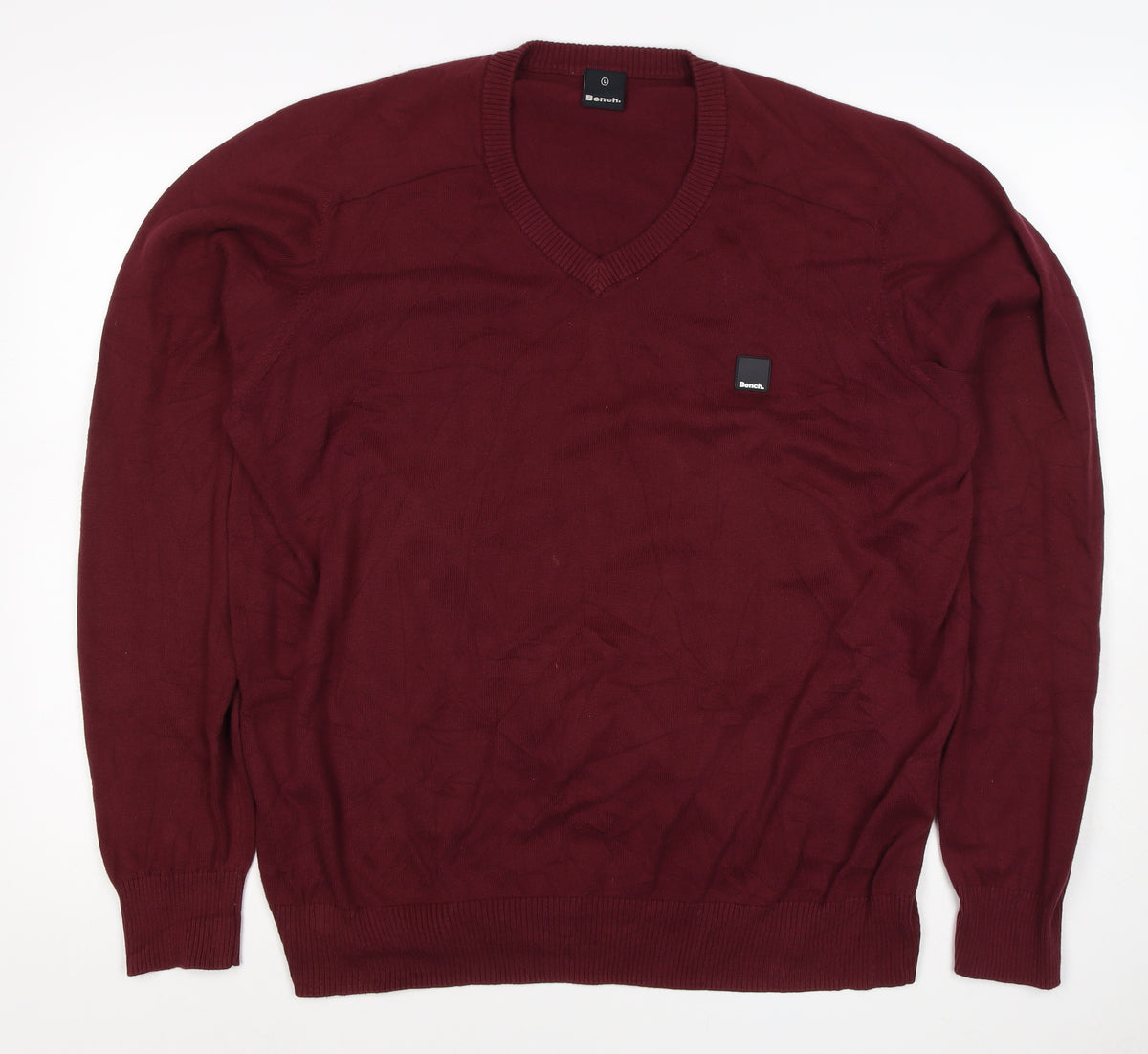 Bench Men’s Red Cotton V-Neck Logo Pullover Jumper Size L
