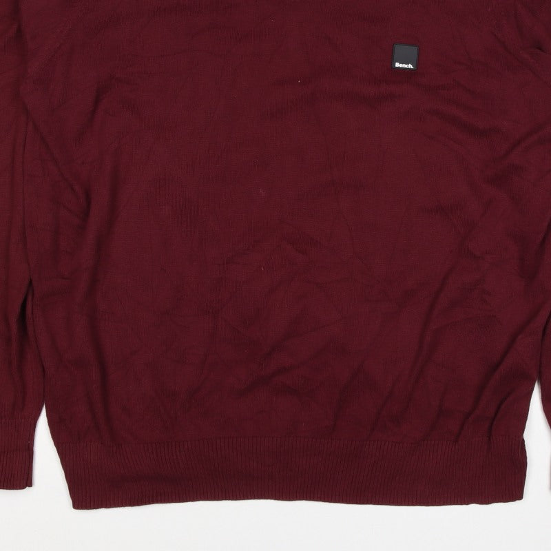 Bench Men’s Red Cotton V-Neck Logo Pullover Jumper Size L